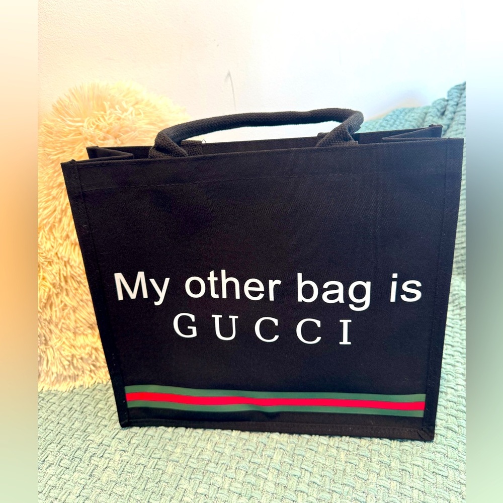 Black Canvas Tote with Funny Graphic Print 😅😬😂❤️‎ - Picture 2 of 5